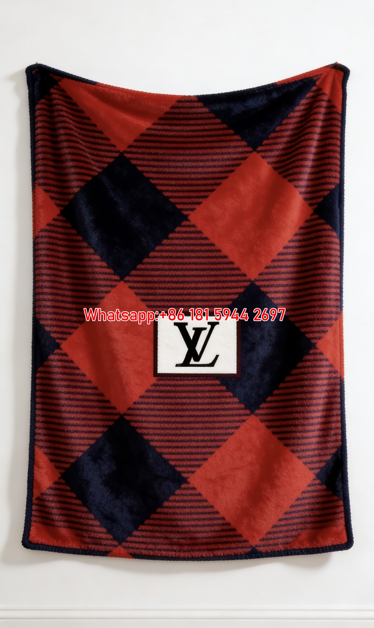 Red Plaid LV Monogram Flannel Throw 352